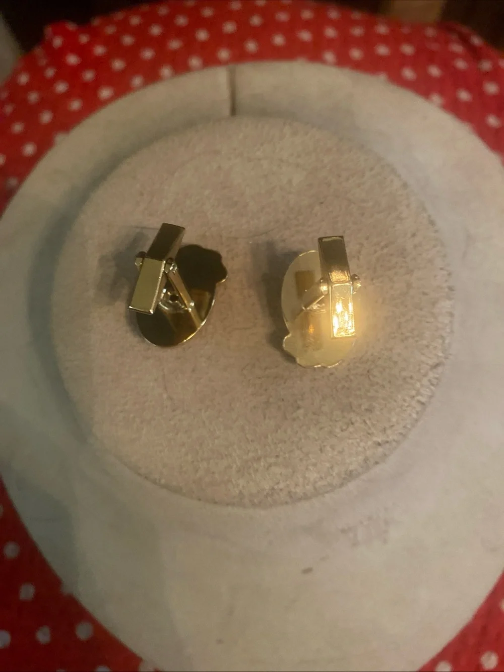Gold Oval Cuff Links with Green Center Stone